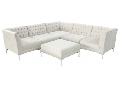 Narożnikowa kanapa Stołek Creme Biały Big Textill Materiał Chesterfield Sofy Luxury Meble 2-częściowe.