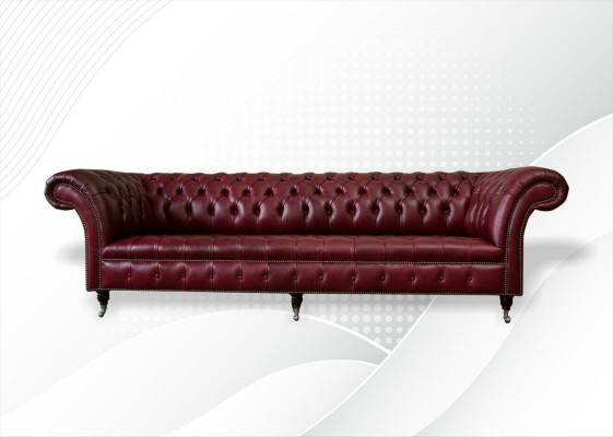 Czerwona Duża Sofa Kanapa Chesterfield 265cm XXL Podkładka Sofy 4-osobowa Skóra Włókienniczy Nowa