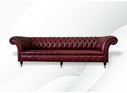 Czerwona Duża Sofa Kanapa Chesterfield 265cm XXL Podkładka Sofy 4-osobowa Skóra Włókienniczy Nowa
