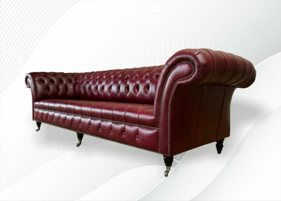 Czerwona Duża Sofa Kanapa Chesterfield 265cm XXL Podkładka Sofy 4-osobowa Skóra Włókienniczy Nowa