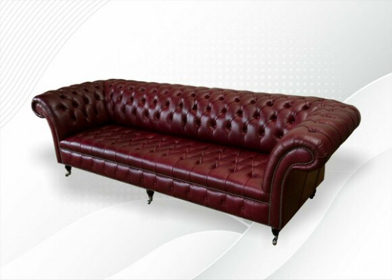 Czerwona Duża Sofa Kanapa Chesterfield 265cm XXL Podkładka Sofy 4-osobowa Skóra Włókienniczy Nowa