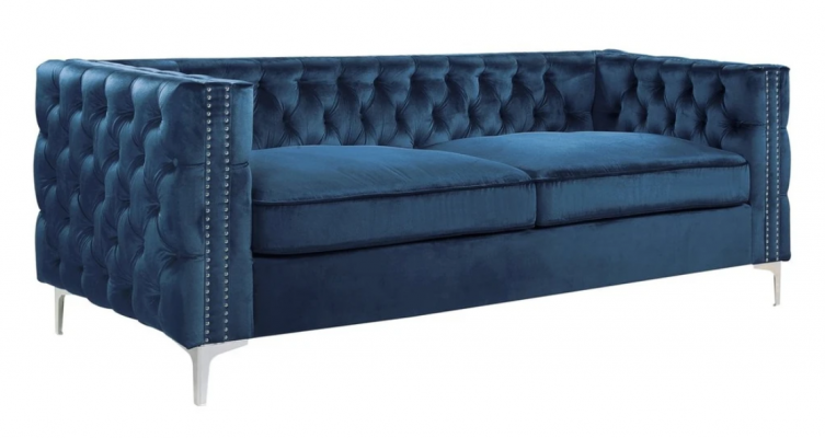 Niebieska kanapa salonowa Aksamit sofa Podkładka kanapy trzyosobowe luksusowe Meble Materiał