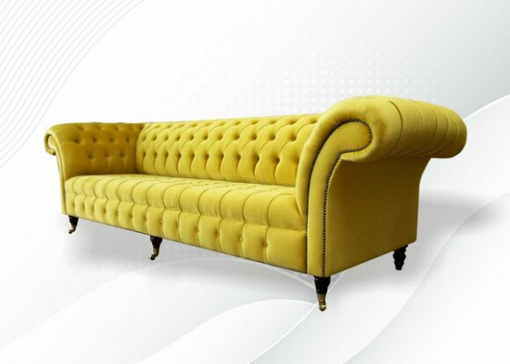 Yellow Sofa 4 miejsce do siedzenia Couch Chesterfield Podkładka Siedziba Ustawić Skóra Włókienniczy Yellow
