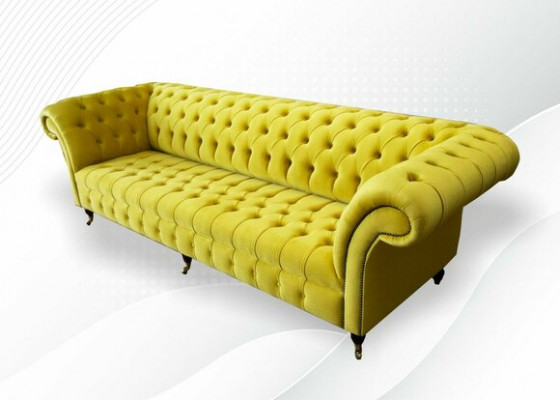 Yellow Sofa 4 miejsce do siedzenia Couch Chesterfield Podkładka Siedziba Ustawić Skóra Włókienniczy Yellow