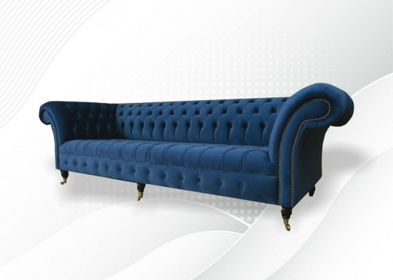 Sofa Design Sofa 4-osobowa Włókienniczy Podkładka Niebieskie Sofy Klasyczne Chesterfield Nowość