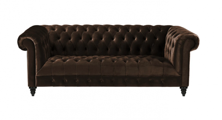 Brązowa Aksamit Couch Luksusowa Podkładka Chesterfield Meble Sofa z Przyciskami trzyosobowa