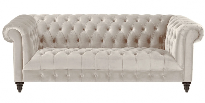 Kanapa Chesterfield Beżowa Aksamit Luksusowa Podkładka Meble Sofa z Przyciskami Trzyosobowa