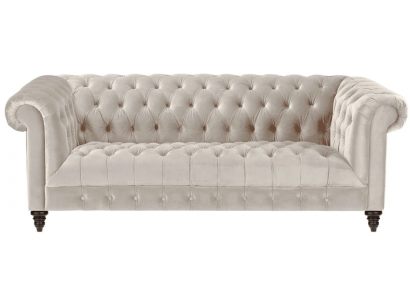 Kanapa Chesterfield Beżowa Aksamit Luksusowa Podkładka Meble Sofa z Przyciskami Trzyosobowa