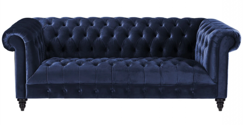 Granatowa Trzyosobowa Materiałowa Kanapa Chesterfield Design Podkładka Sofa 220cm Nowość