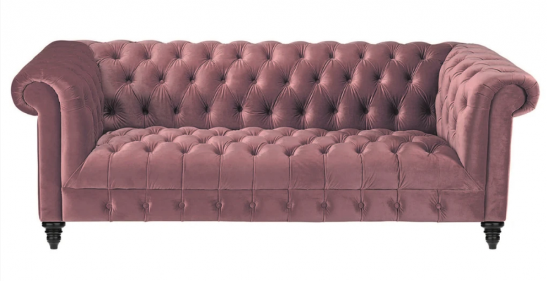 Fuksja Aksamit Couch Luksusowa Podkładka Chesterfield Meble Sofa z Przyciskami trzyosobowa