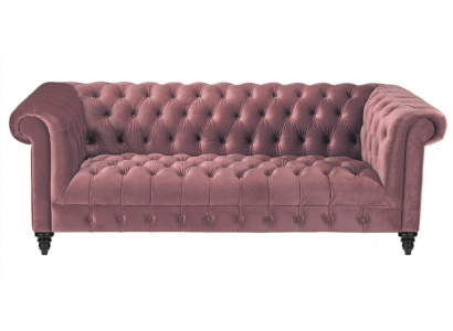 Fuksja Aksamit Couch Luksusowa Podkładka Chesterfield Meble Sofa z Przyciskami trzyosobowa