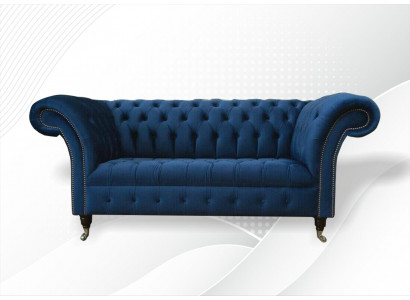 Design Chesterfield Zestaw sofowy 2 miejsce do siedzenia Sofa Włókienniczy Blue Podkładka Sofas Blue
