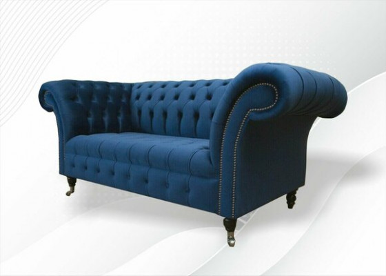 Design Chesterfield Zestaw sofowy 2 miejsce do siedzenia Sofa Włókienniczy Blue Podkładka Sofas Blue