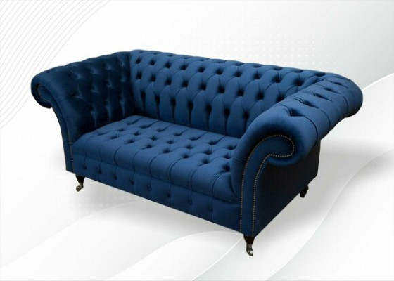 Design Chesterfield Zestaw sofowy 2 miejsce do siedzenia Sofa Włókienniczy Blue Podkładka Sofas Blue