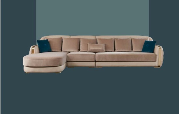 Narożnikowa kanapa Skóra Beige Luxury Żywy krajobraz Couch Zestaw narożny Sofy Meble Design