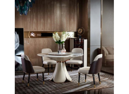 Stół obiadowy 6x Krzesła jadalnia Skóra Tabela Krzesło Okrągły Modern Design Meble