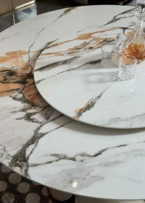 Stół obiadowy 6x Krzesła jadalnia Skóra Tabela Krzesło Okrągły Modern Design Meble