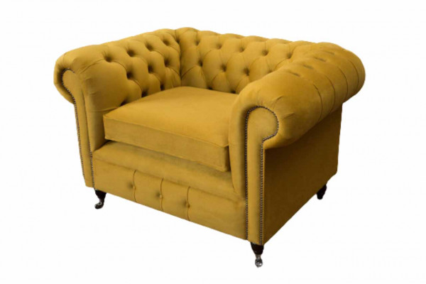 Fotel Design Relaks Włókienniczy Lounge Luxury Yellow Podkładka miejsca siedzącego Chesterfield