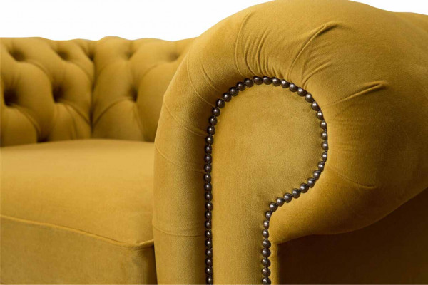 Fotel Design Relaks Włókienniczy Lounge Luxury Yellow Podkładka miejsca siedzącego Chesterfield