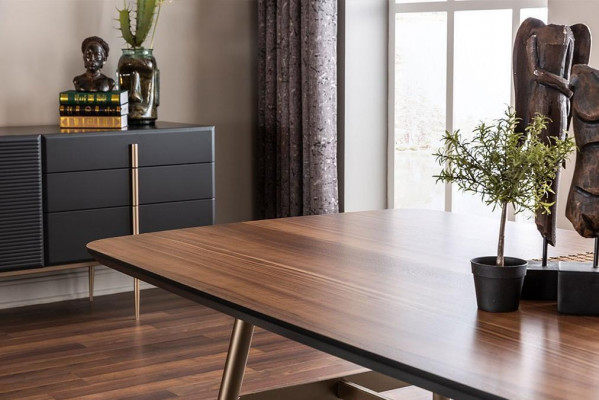 Projektant Brown Stół obiadowy stoły Tabela + 4x fotel Meble 5-szt. ustawić