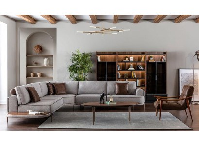 Narożnikowa kanapa Sofa materiałowa Sofa w kształcie litery L Materiał Sofy Szary Nowoczesny Tabela Żywy krajobraz