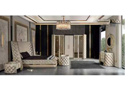 Sypialnia Zestaw Chesterfield Meble Design Łóżko Szafa Lustro 7-częściowy.