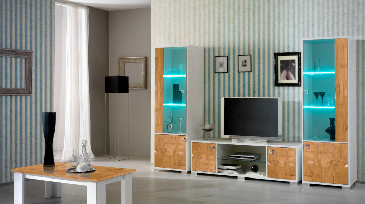 Jednostka ścienna 3 szt. rtv + 2x Gablota Design Meble Włoskie Meble do Salonu Luksusowe Meble