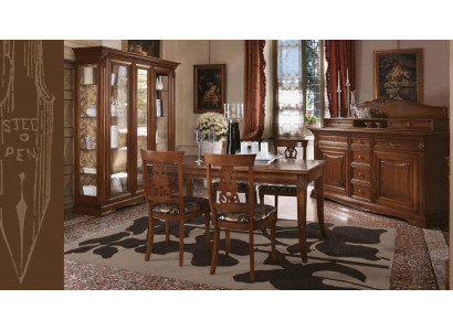 jadalnia Kompletny Tabela Kredens 4x Krzesło Zestaw Gablota Baroque Solidne drewno