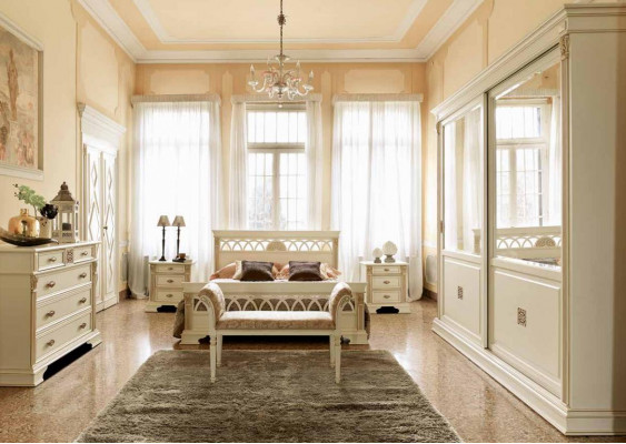Łóżko + 2x Stolik nocny 3 szt. Zestaw Sypialnia Solidne drewno Designerska Luksusowa Sypialnia Barokowa