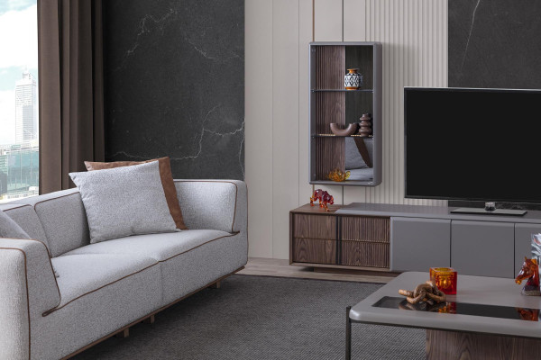 Designerski zestaw do salonu 7 elementów. Nowoczesna szafka ścienna do salonu