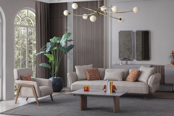 Luksusowy nowoczesny zestaw do salonu 4 sztuki. Sofa 4 miejsce do siedzenia Fotel stolik kawowy Ustaw