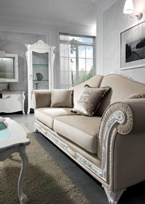 Klasyczny 9-częściowy zestaw do salonu w kolorze Kolory Beige I Biały