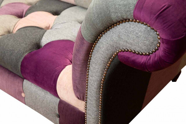 Chesterfield Fabric Sofa Podkładka Design 2 miejsce siedzące Włókienniczy Sofa Szara