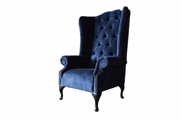 Chesterfield Design Fotel Podkładka Luxury Blue Włókienniczy Kanapy EarsFotel