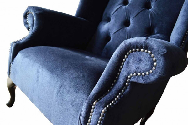 Chesterfield Design Fotel Podkładka Luxury Blue Włókienniczy Kanapy EarsFotel