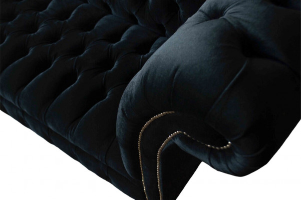 Sofa Luxury Włókienniczy Chesterfield Couch Podkładka 3 miejsce do siedzenia Ustawić Blue Aksamite
