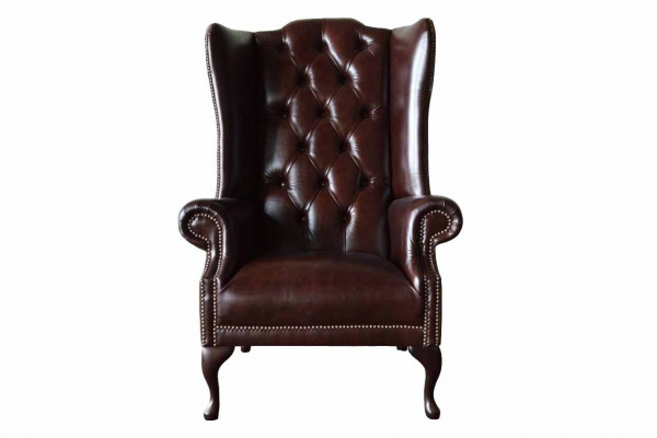 Fotel 1 miejsce do siedzenia Brown Living Room Skóra Design Chesterfield EarsFotel