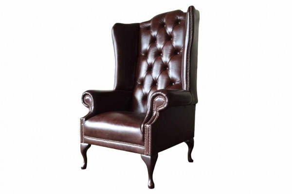 Fotel 1 miejsce do siedzenia Brown Living Room Skóra Design Chesterfield EarsFotel