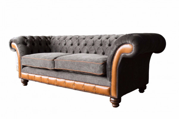 Chesterfield Sofa 3 miejsce do siedzenia Design Couch Podkładka Material Podkładka Szara