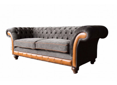 Chesterfield Sofa 3 miejsce do siedzenia Design Couch Podkładka Material Podkładka Szara