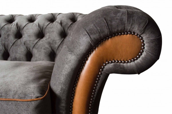 Chesterfield Sofa 3 miejsce do siedzenia Design Couch Podkładka Material Podkładka Szara