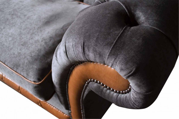Chesterfield Sofa 3 miejsce do siedzenia Design Couch Podkładka Material Podkładka Szara