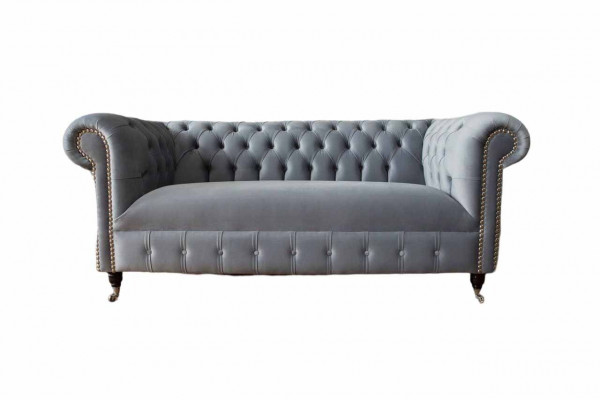 Chesterfield Szara Kanapa Sofa Trzyosobowa Kanapy Sofy Aksamit Meble 230cm