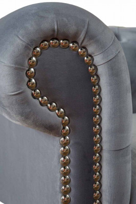 Chesterfield Szara Kanapa Sofa Trzyosobowa Kanapy Sofy Aksamit Meble 230cm