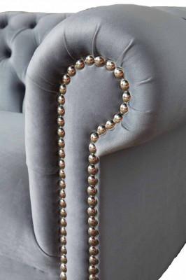 Chesterfield Szara Kanapa Sofa Trzyosobowa Kanapy Sofy Aksamit Meble 230cm