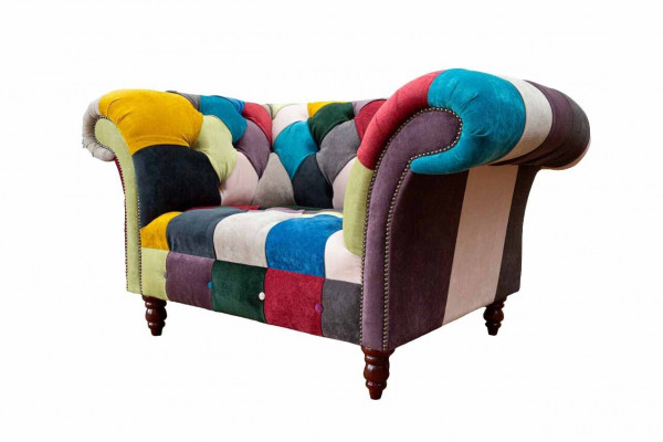 Fotel Design Chesterfield Lounge Wielokolorowa Sofa Jednoosobowa 130cm Nowość