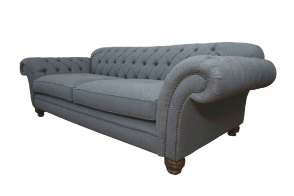 Sofa Luxury Włókienniczy Chesterfield Couch Sofy Podkładka 3 miejsce do siedzenia Grey Design