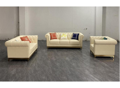 Chesterfield Sofa Kanapa Ustawić Zestaw sofowy Kanapy Meble Niebieskie 3-częściowe.