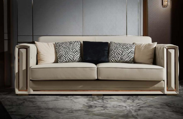 Sofa Chesterfield Beżowa Skóra Luksusowy Projekt Salonu Kanapy Podkładka