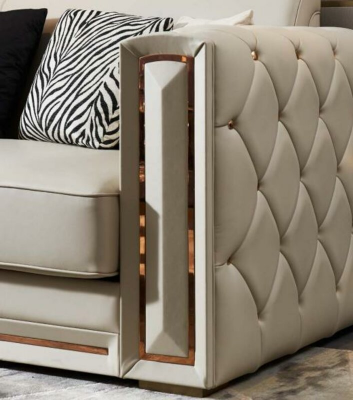 Sofa Chesterfield Beżowa Skóra Luksusowy Projekt Salonu Kanapy Podkładka